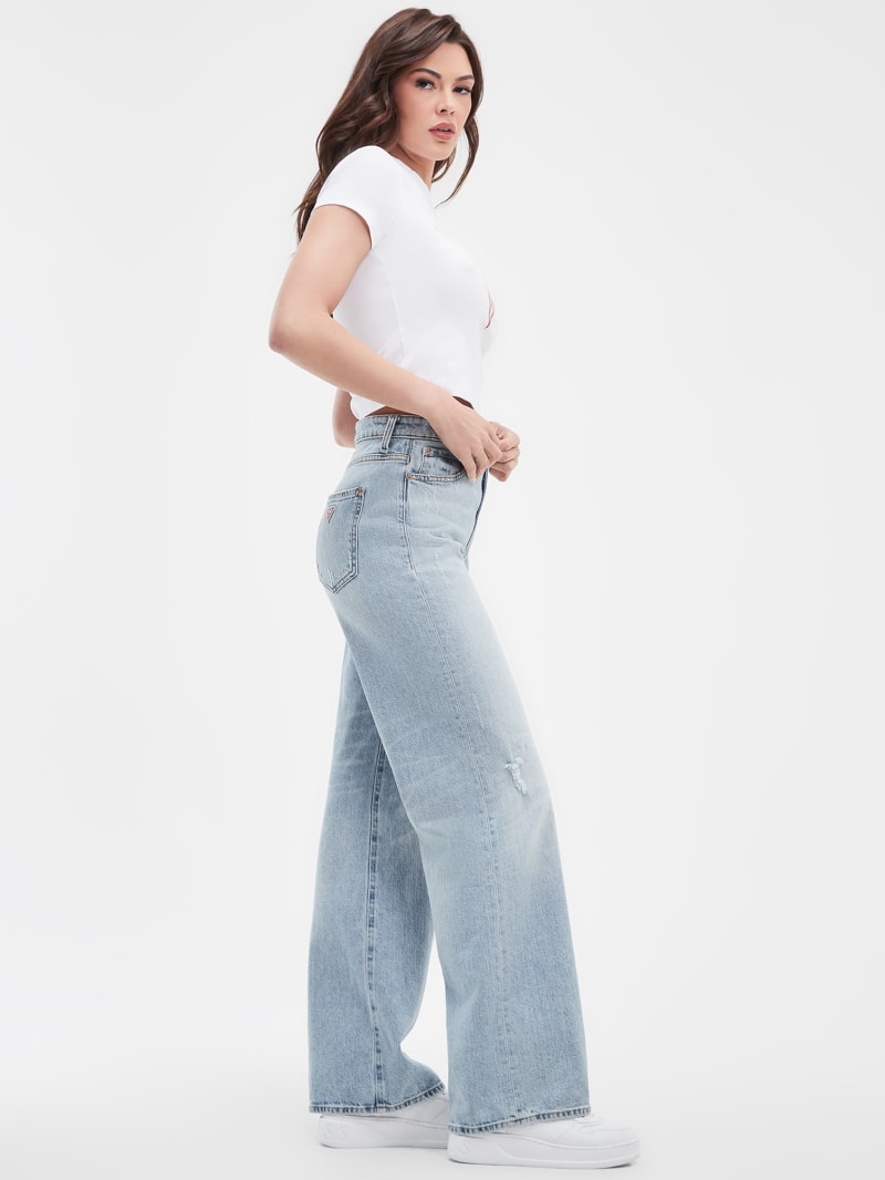 Guess Eco Distressed High-Rise Wide Leg Jeans - Moonstone Blue