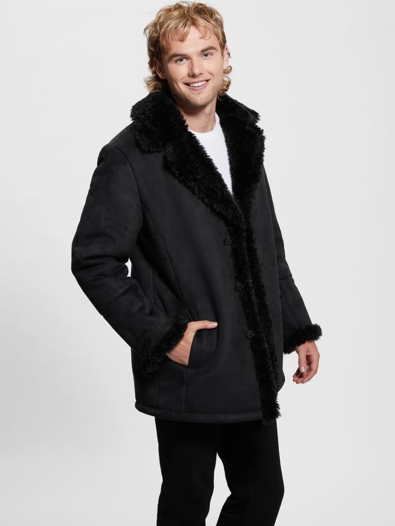 Guess Ian Faux-Suede Coat - Jet Black Multi