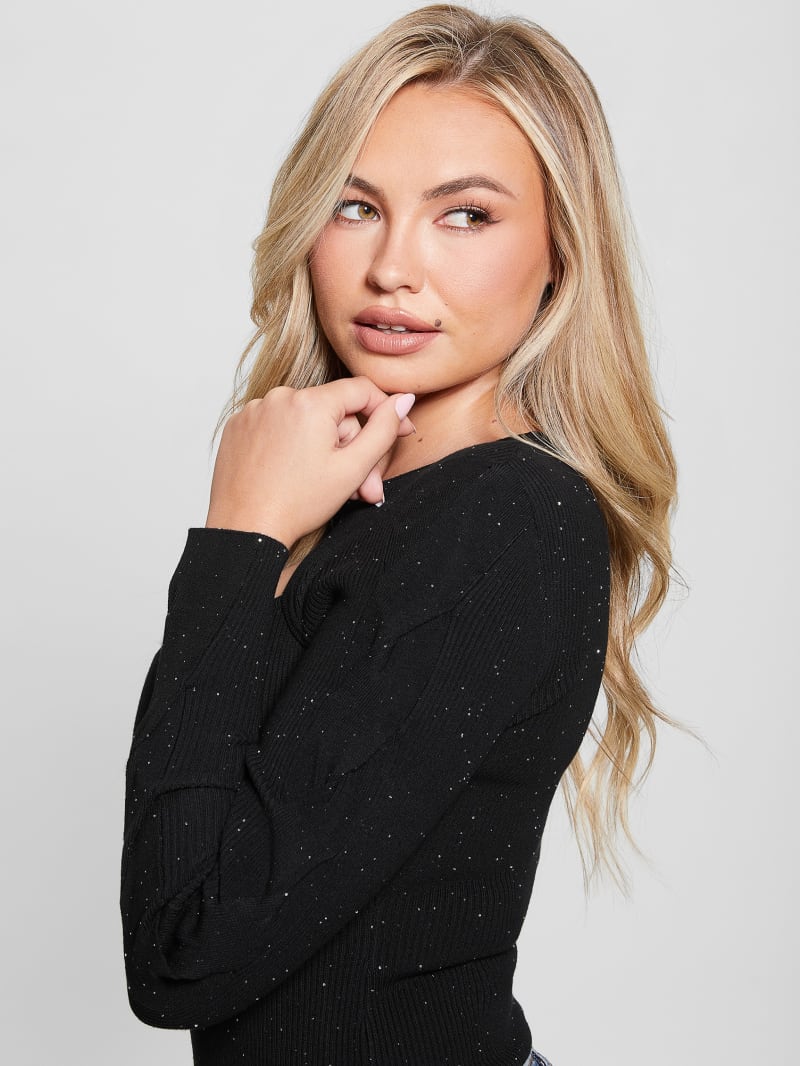 Guess Laurel Micro Sequin Sweater - Jet Black Multi