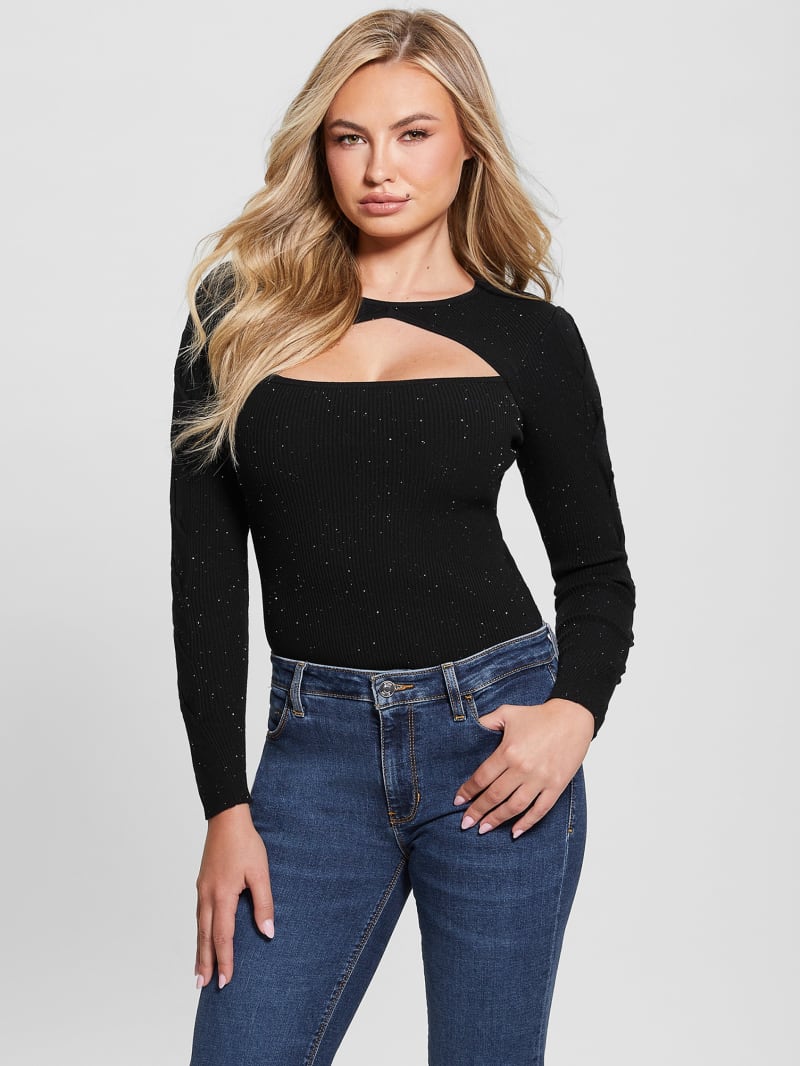 Guess Laurel Micro Sequin Sweater - Jet Black Multi