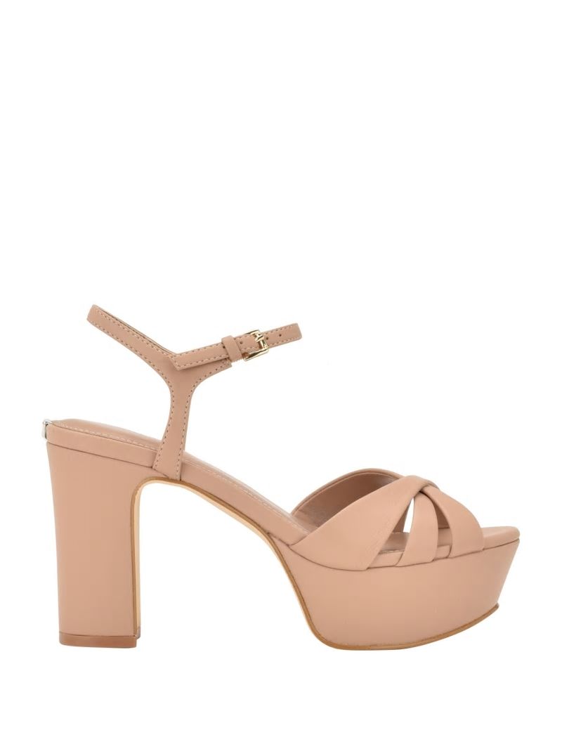 Guess Haylo Crisscross Platform Block Heels - Medium Natural 101