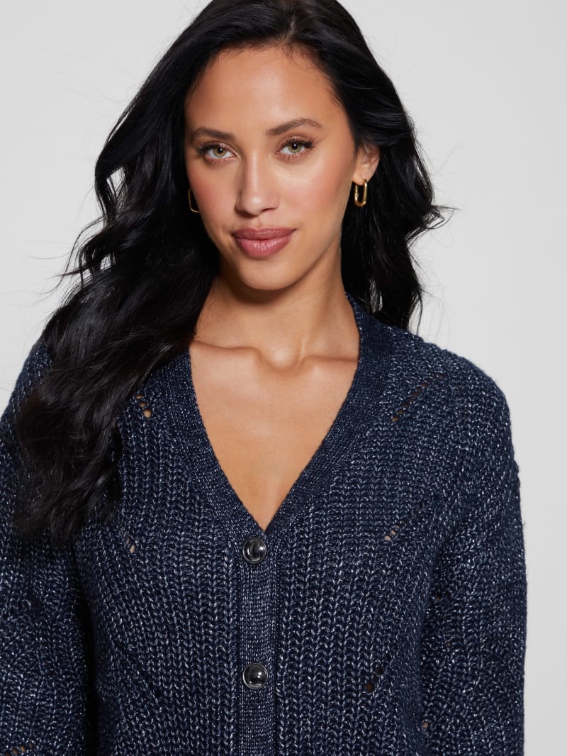 Guess Melanie Cardigan Sweater - Blackened Blue Lurex