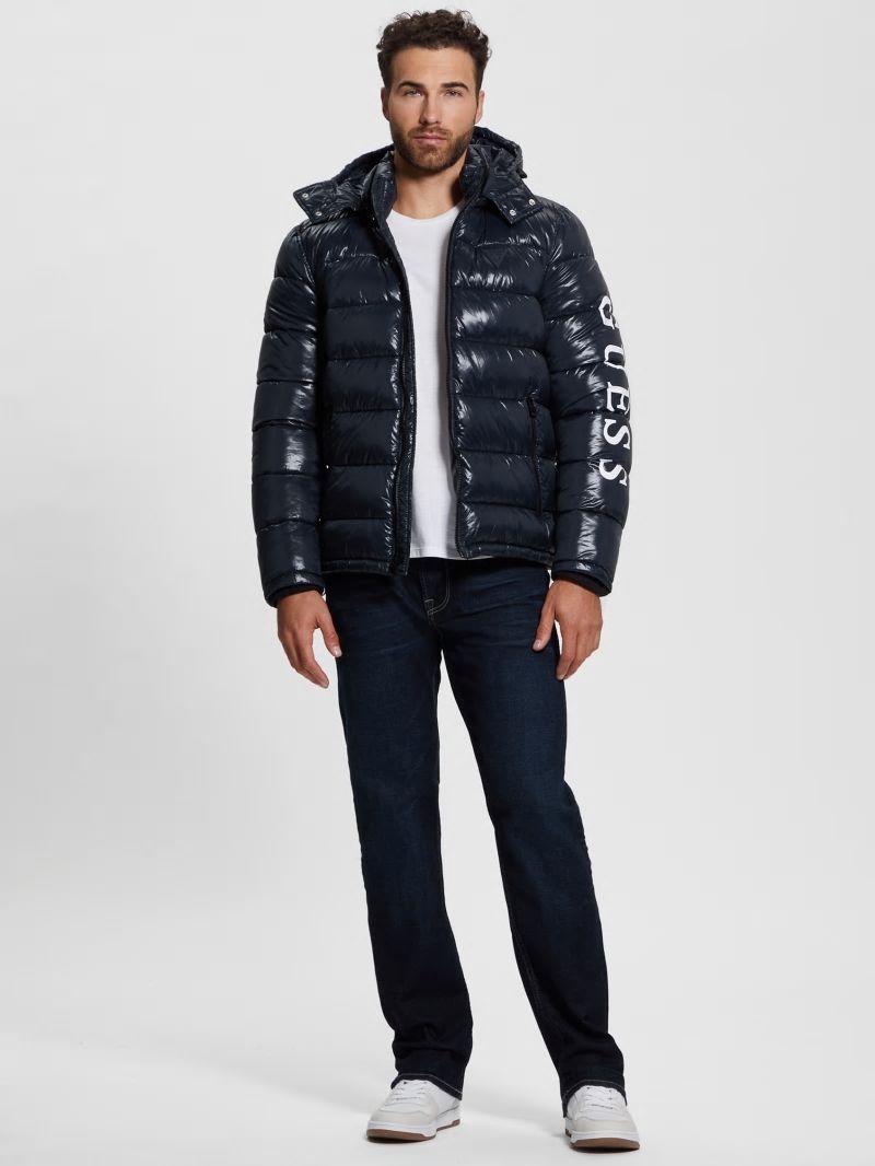 Guess Shiny Hooded Puffer Jacket - Bleu éLéGant