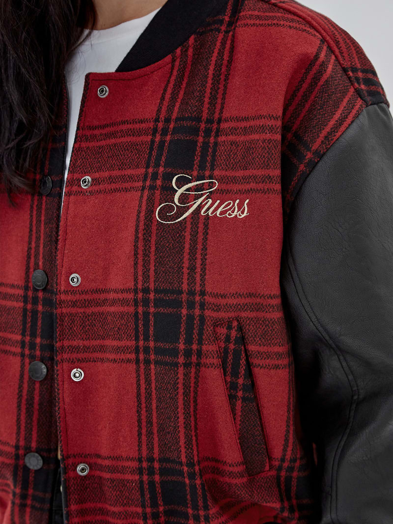 Guess GUESS Originals Plaid Varsity Jacket - Jet Black Multi