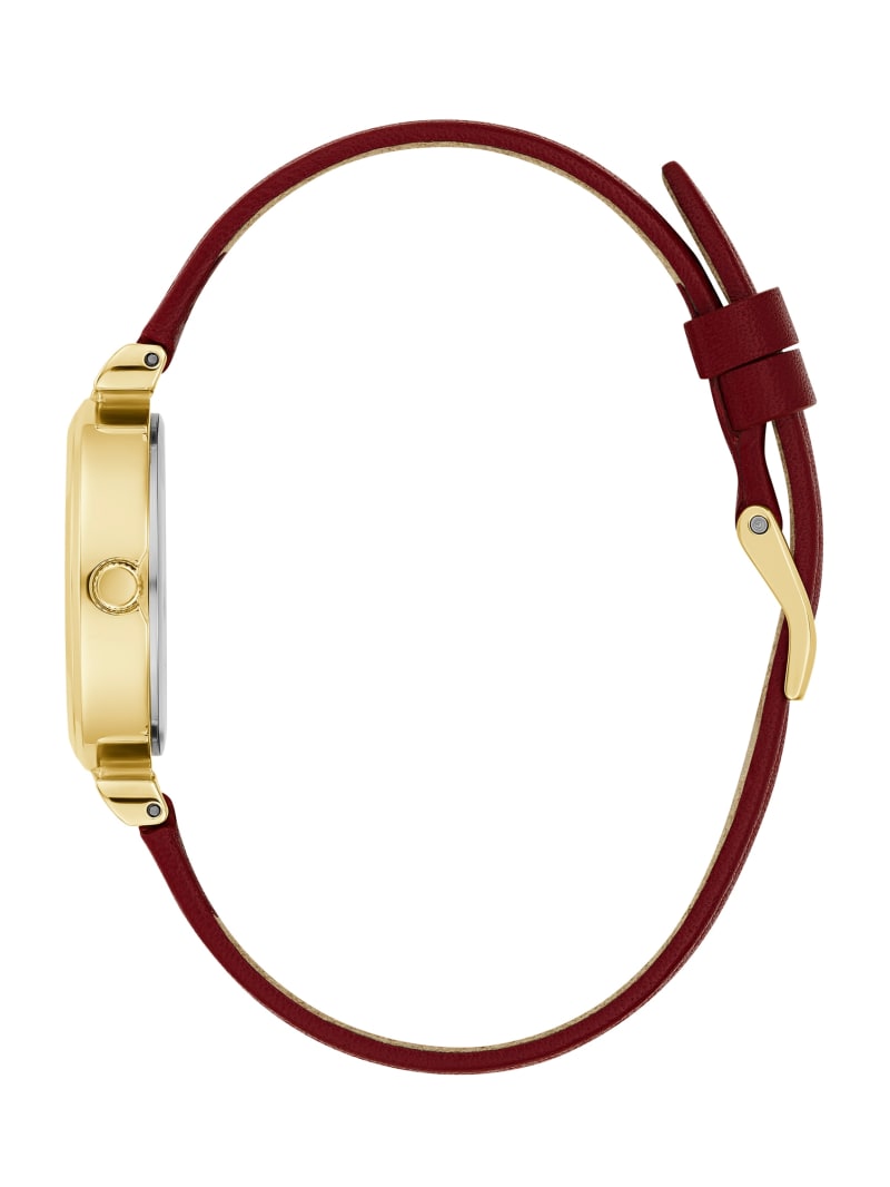 Guess Gold-Tone and Red Leather Analog Watch - Burgundy