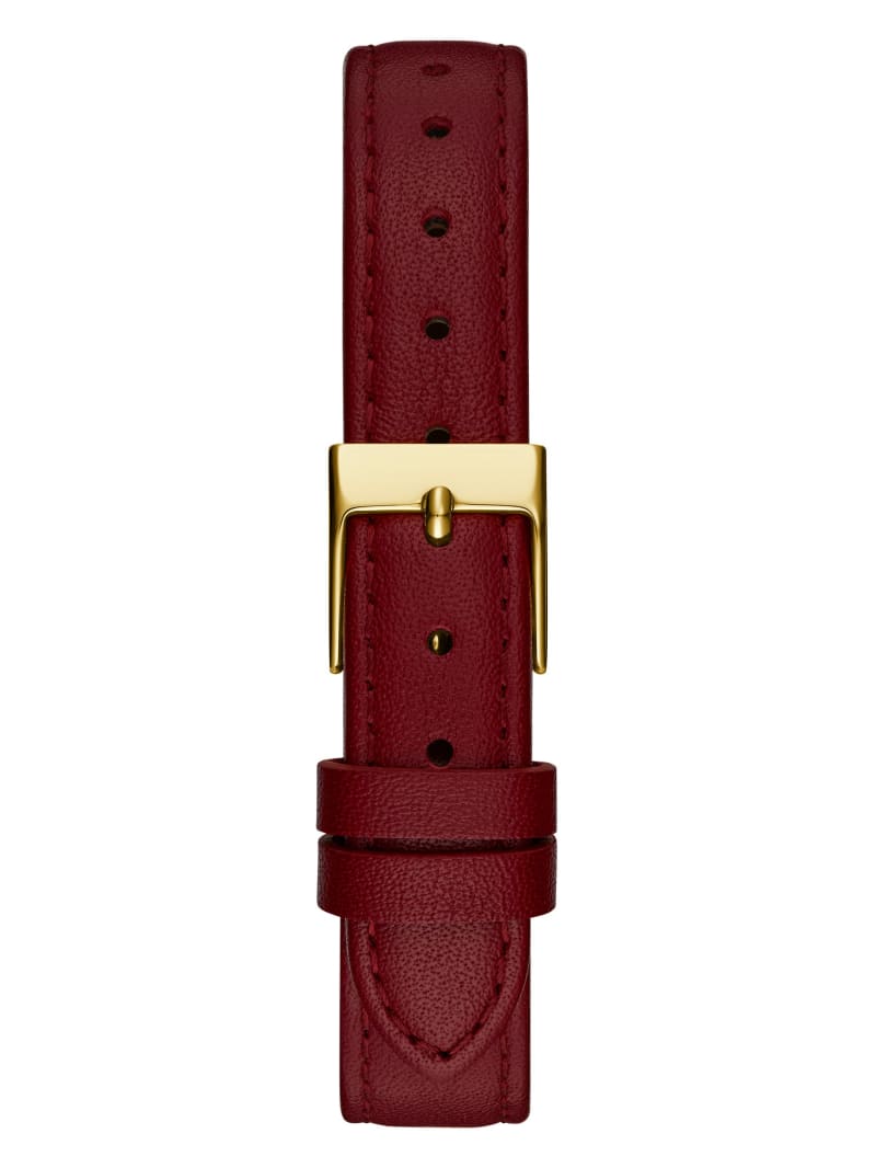 Guess Gold-Tone and Red Leather Analog Watch - Burgundy