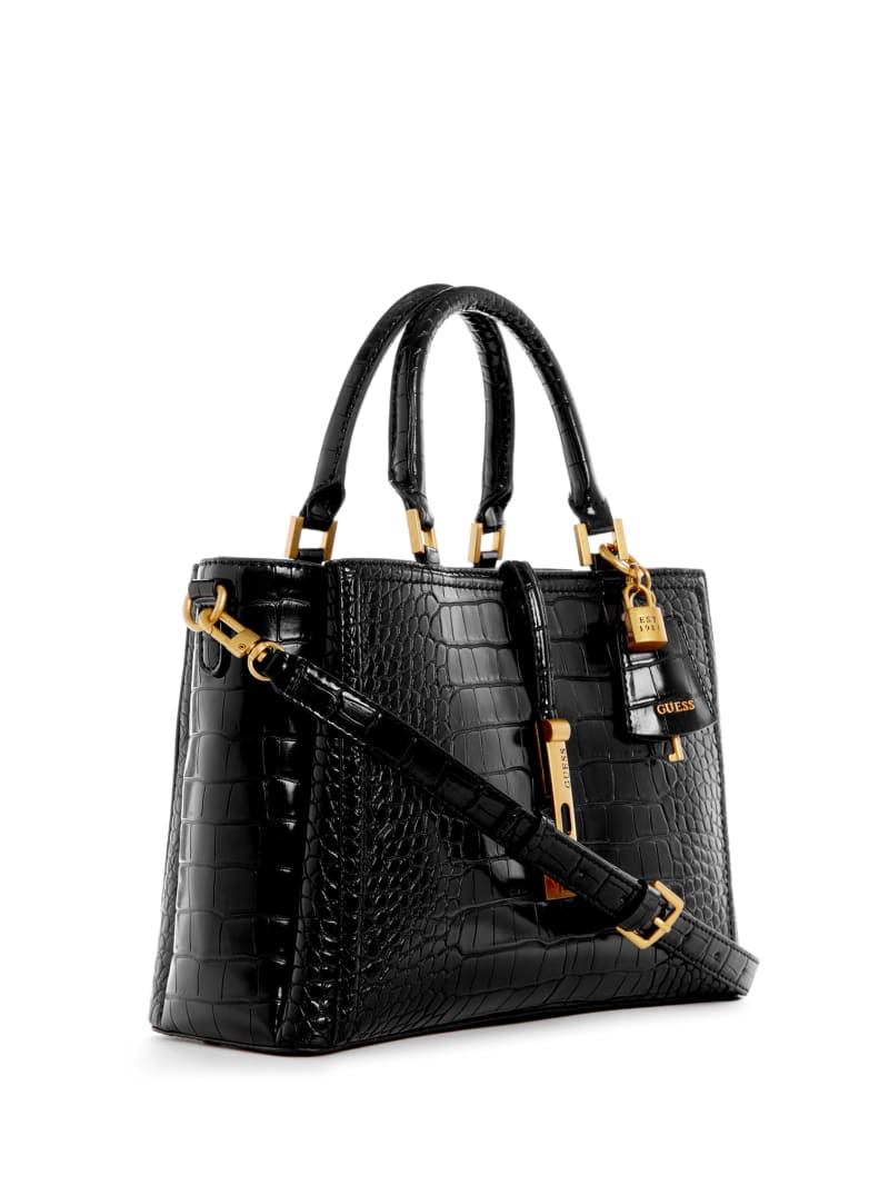 Guess James Croc Girlfriend Satchel - Black Floral Print