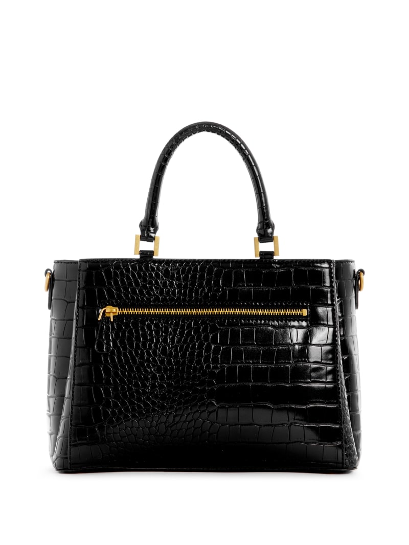 Guess James Croc Girlfriend Satchel - Black Floral Print