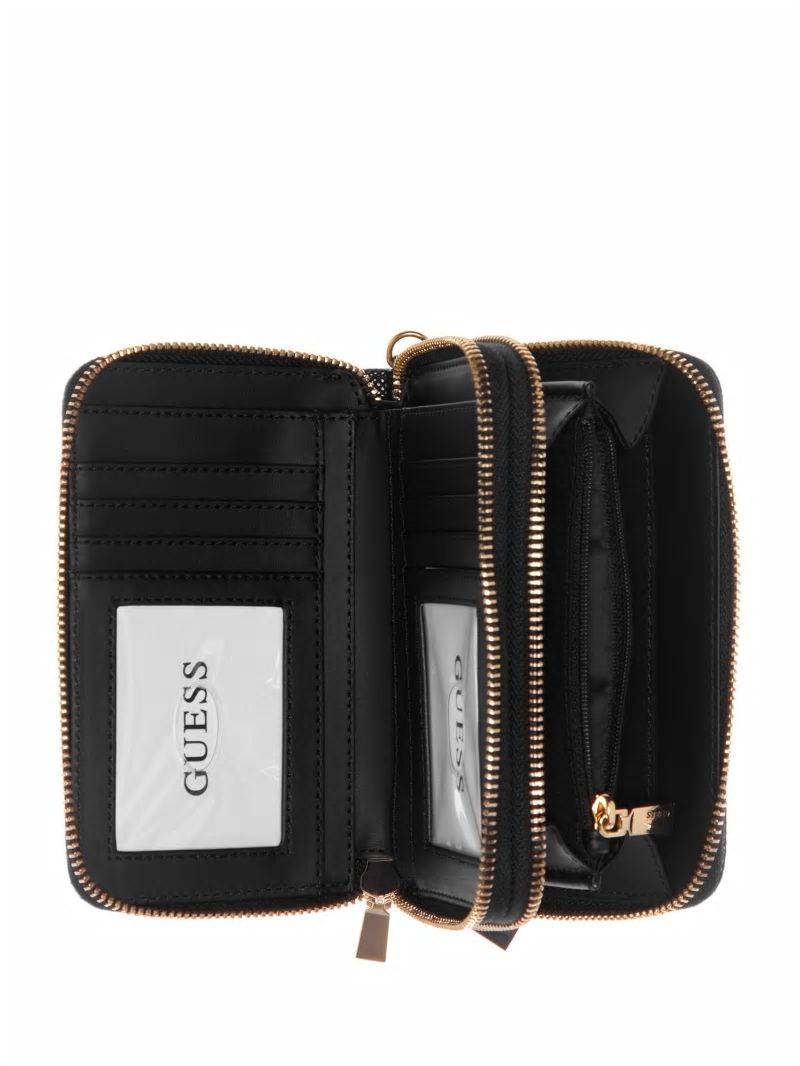 Guess Meridian Medium Zip-Around Wallet - Black Floral Print