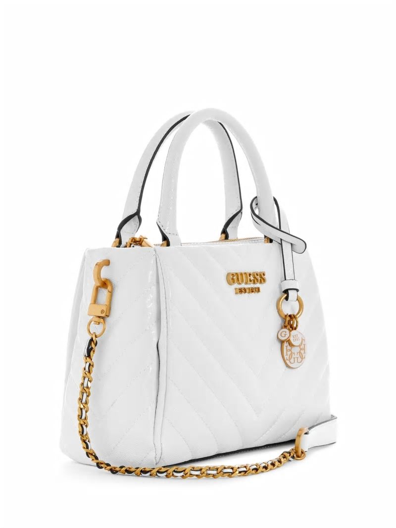 Guess Jania Quilted Small Girlfriend Satchel - White