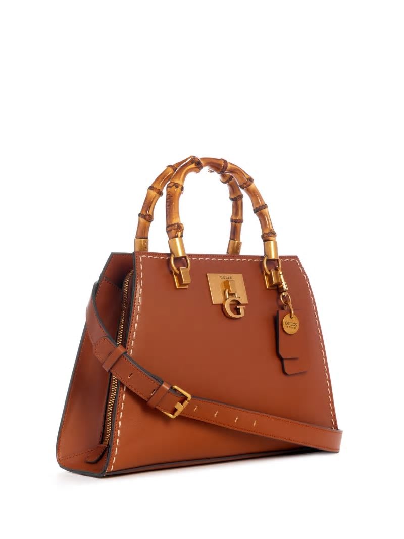 Guess Stephi Bamboo Handle Satchel - Cognac