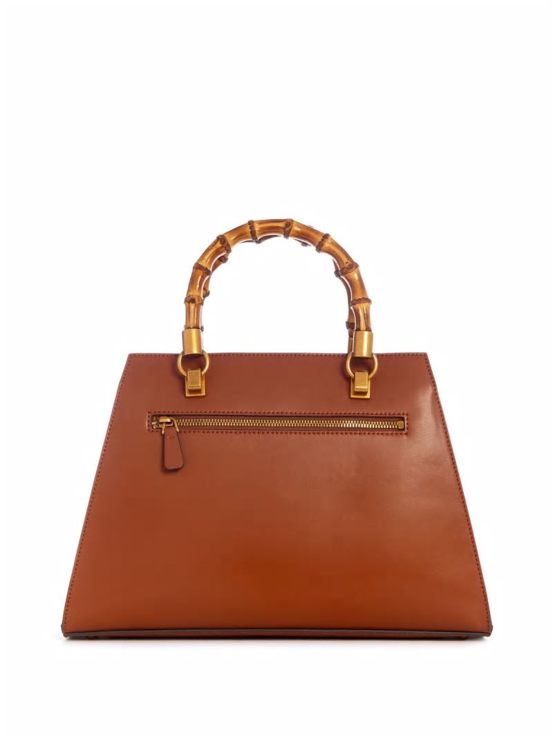 Guess Stephi Bamboo Handle Satchel - Cognac