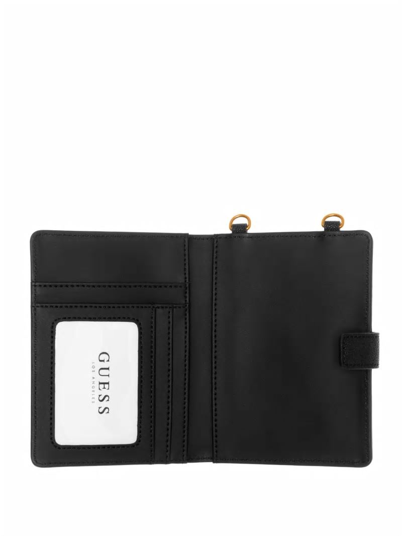 Guess Laurel Chain Passport Case - Black Floral Print