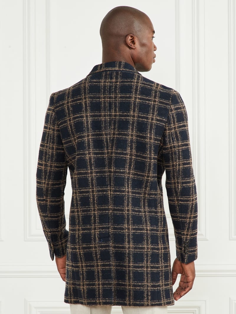 Guess Daily Single Breasted Wool-Blend Coat - Blue Brown Macrocheck