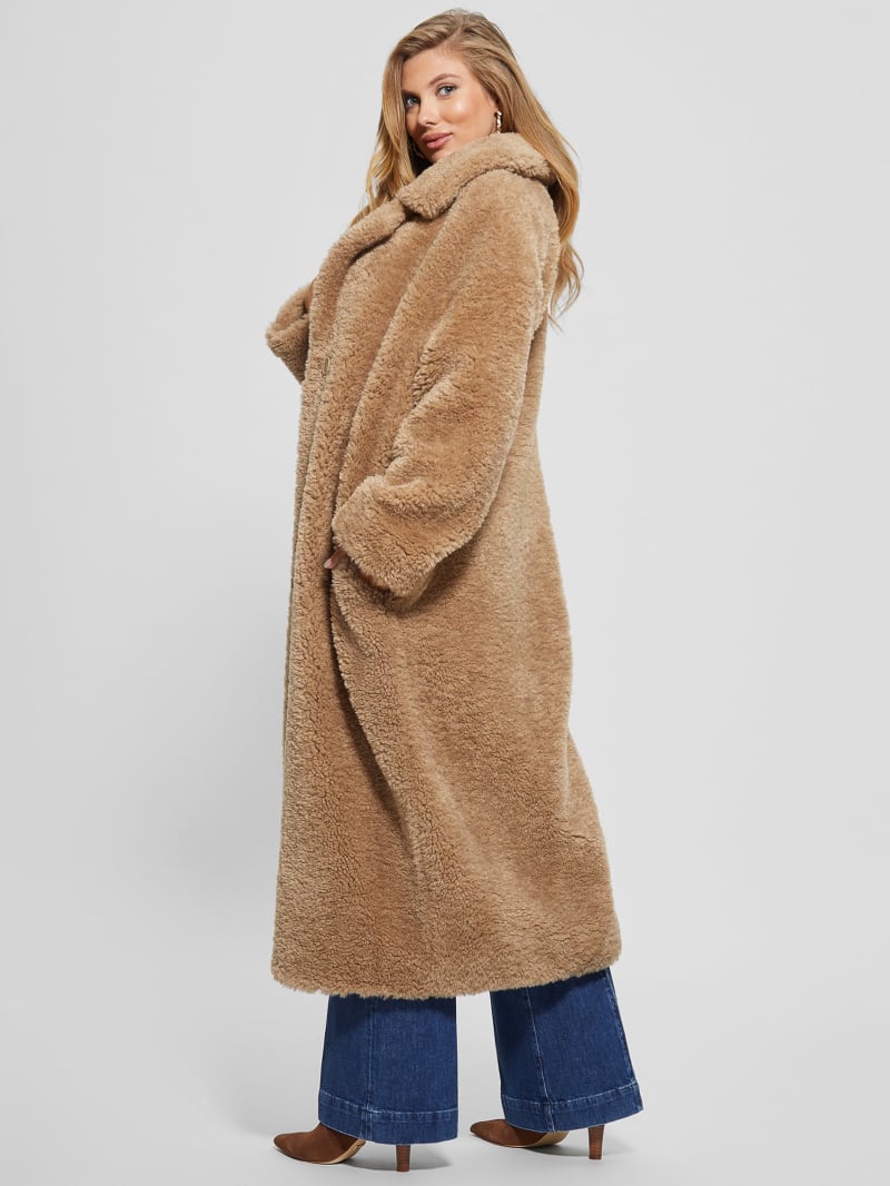 Guess Eco Alina Teddy Longline Coat - Wet Sand