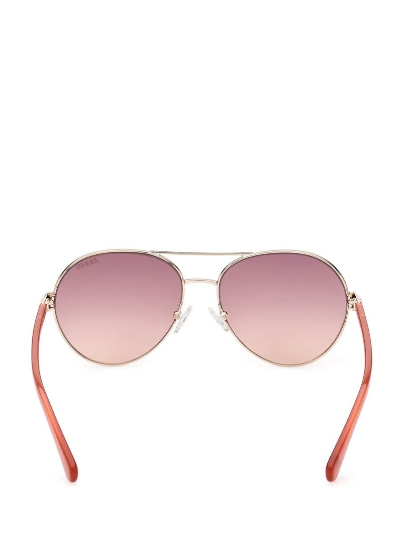 Guess Gold-Tone Aviator Sunglasses - Gold W/ Pink