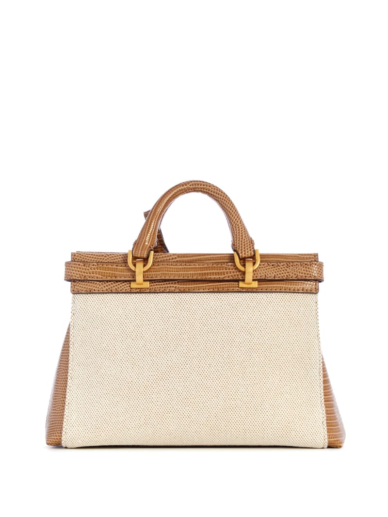 Guess Sestri Canvas Mini Satchel - Natural/Camel