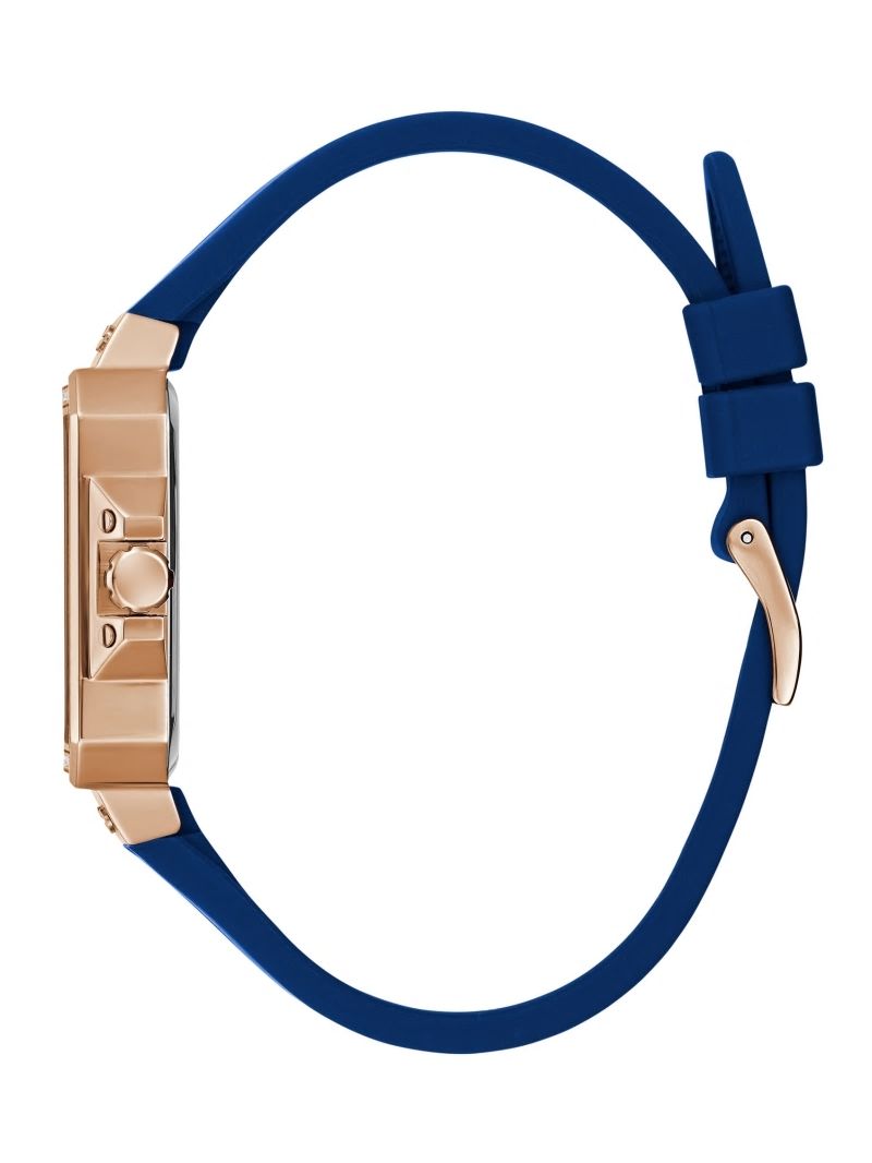 Guess Gold-Tone and Blue Silicone Multifunction Watch - Rose Gold