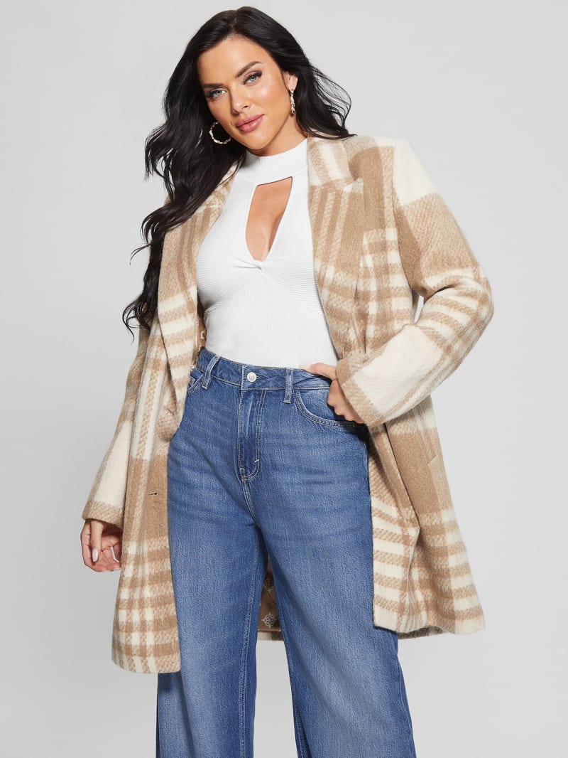 Guess Ramona Plaid Coat - Camel Check