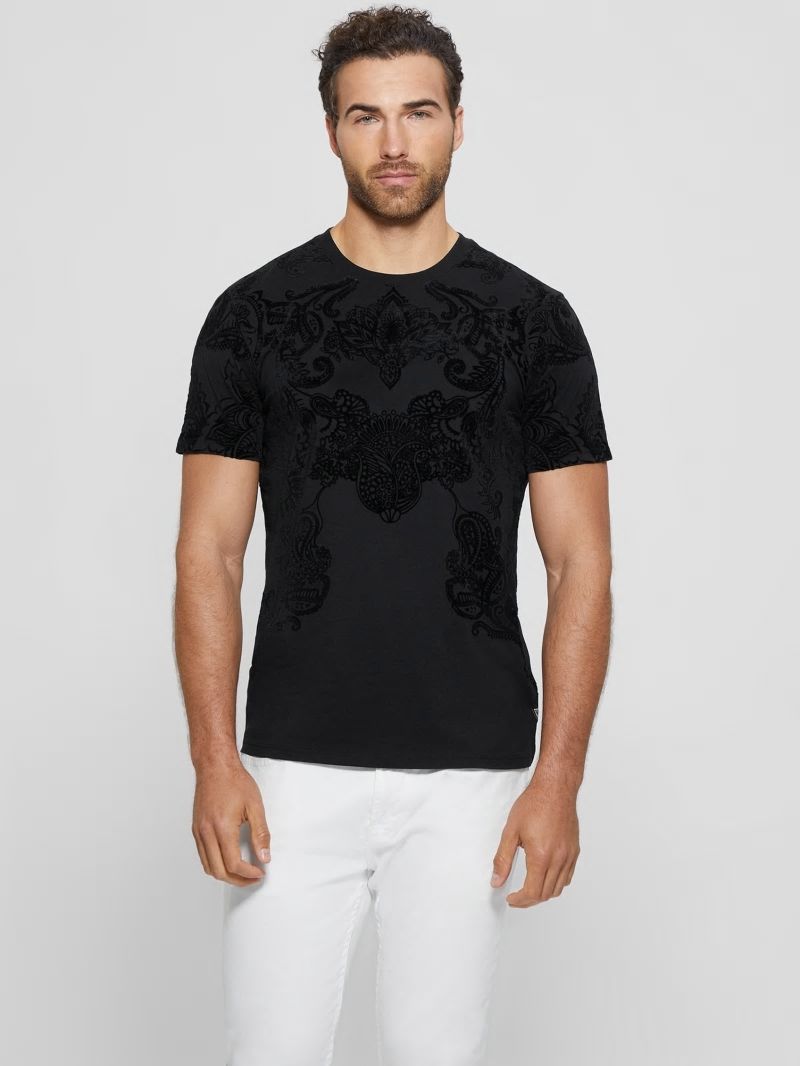 Guess Flocked Paisley Tee - Black