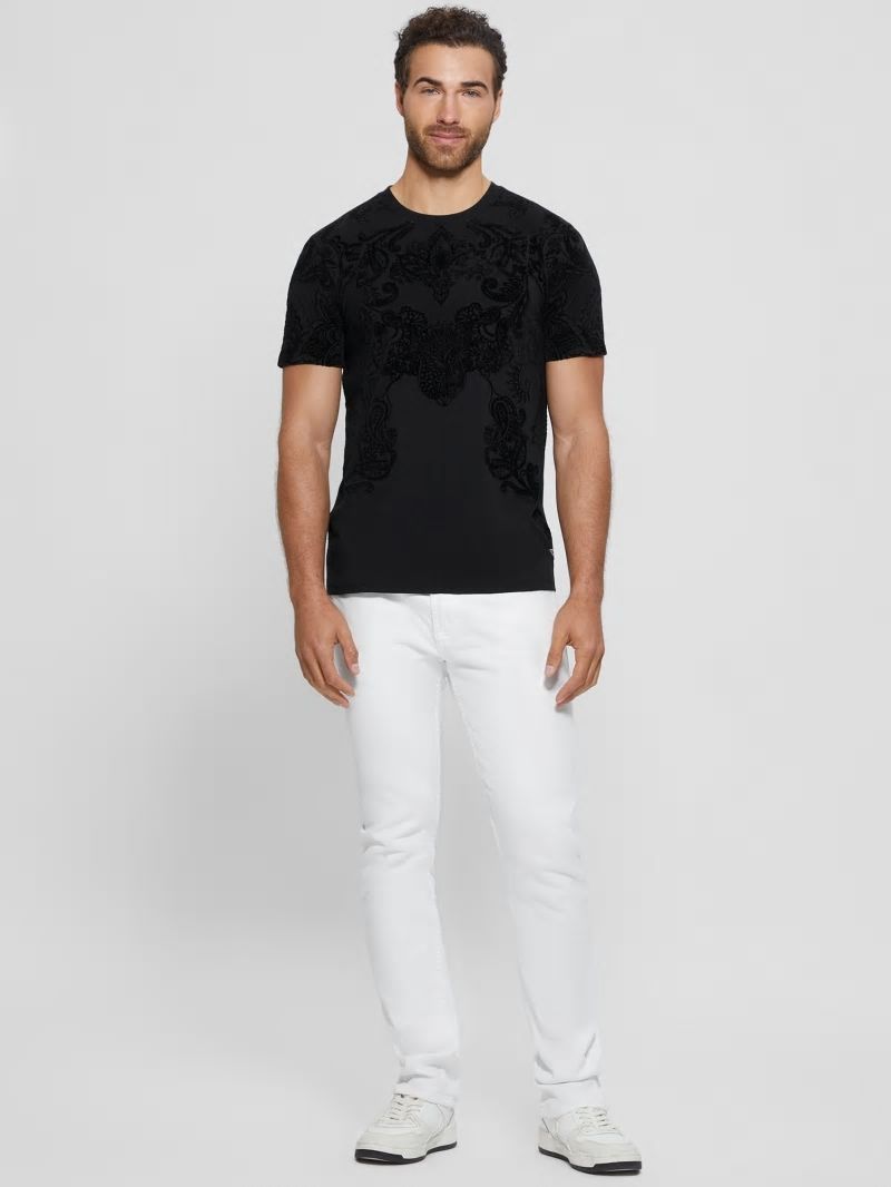 Guess Flocked Paisley Tee - Black