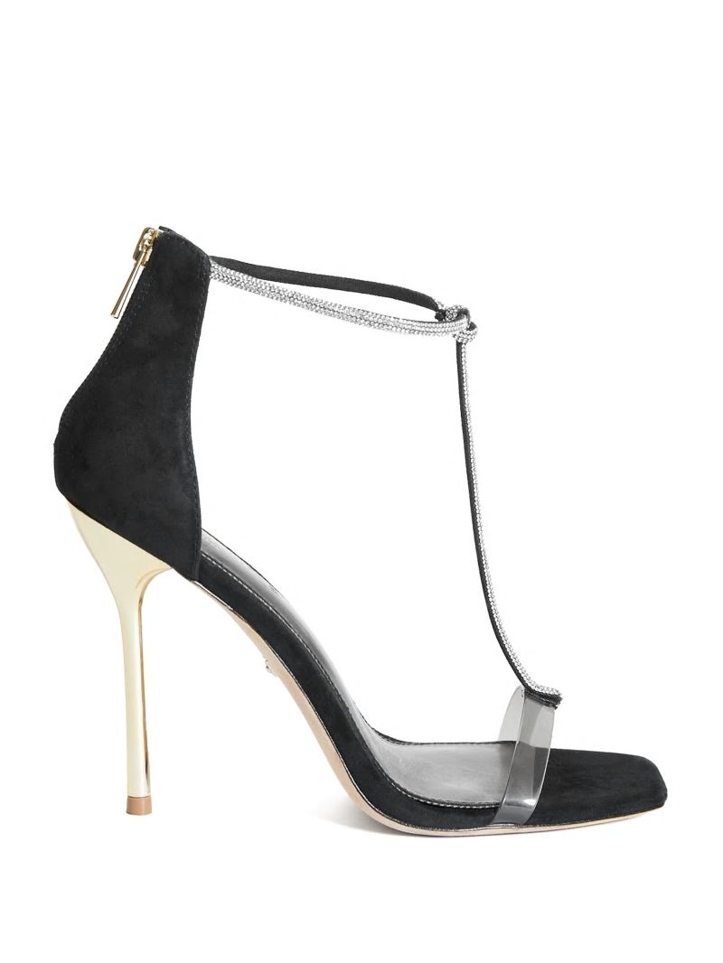 Guess Olivia Embellished Heeled Sandal - Black Snakeskin