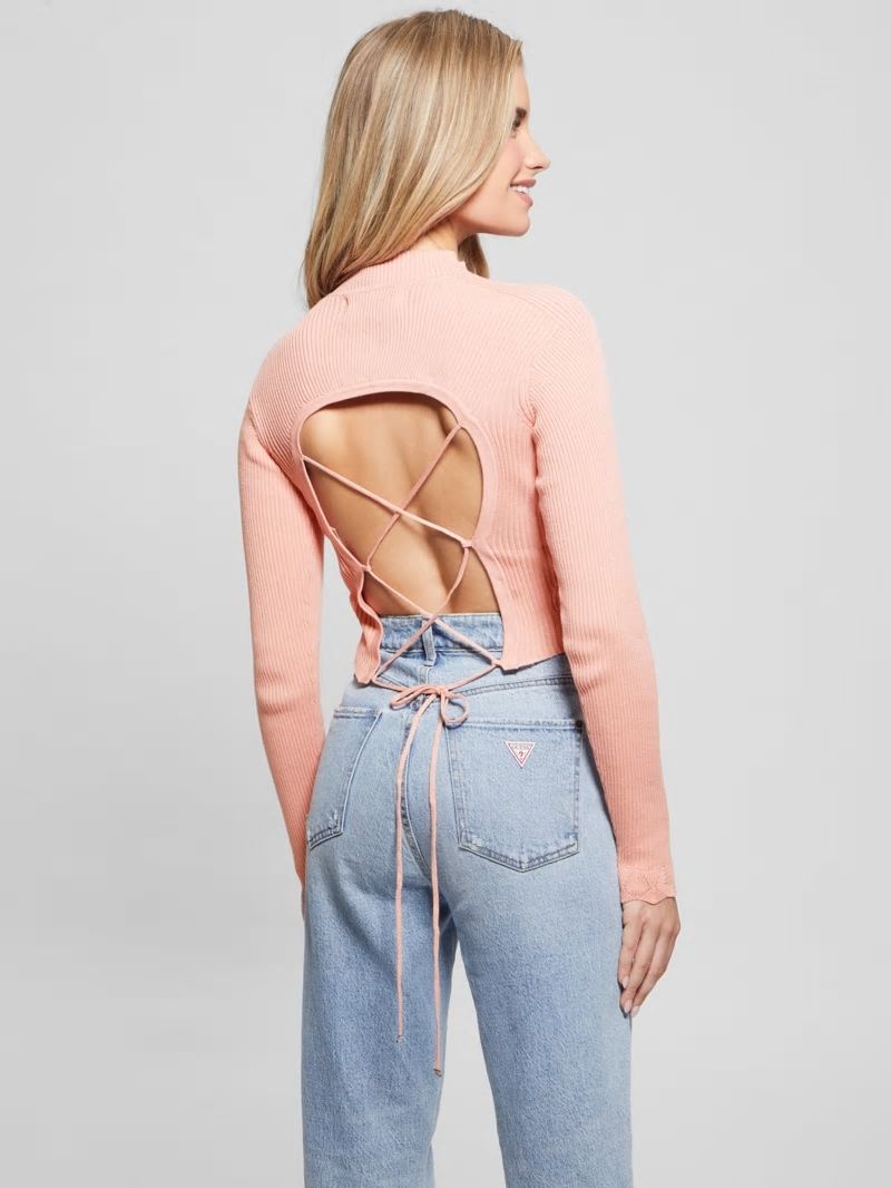 Guess Eco Marie Open-Back Sweater Top - Smooth Pink