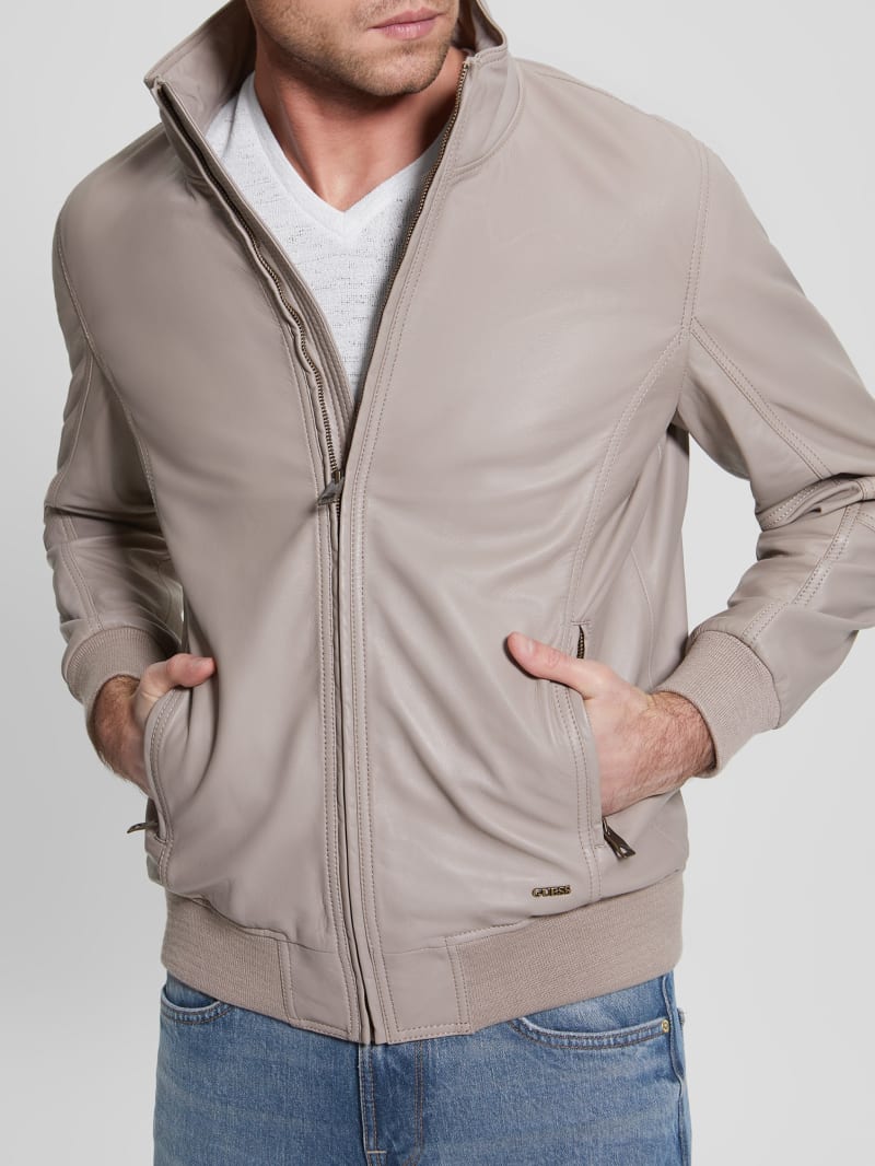 Guess Soft Leather Jacket - Pasadena Stone