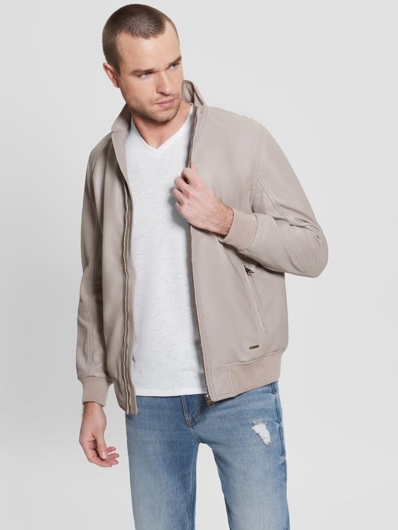 Guess Soft Leather Jacket - Pasadena Stone