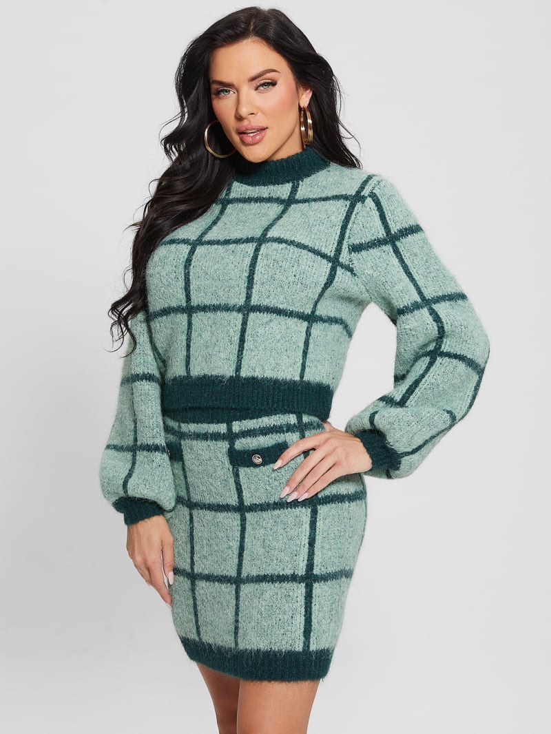 Guess Nadia Plaid Sweater - Green Check