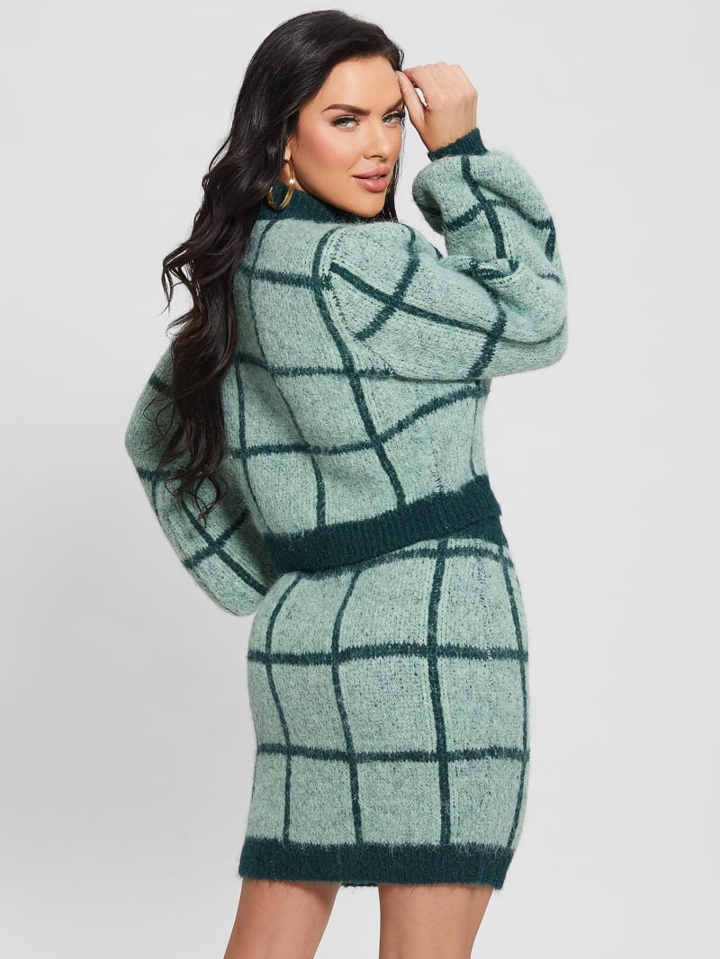 Guess Nadia Plaid Sweater - Green Check