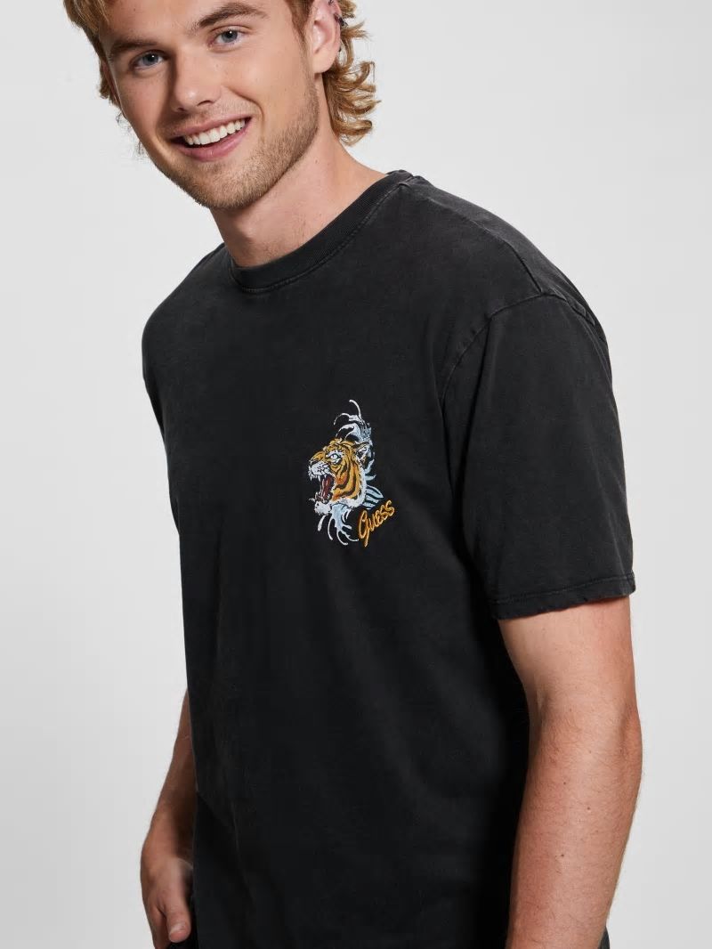 Guess Tiger Wave Tee - Jet Black Multi