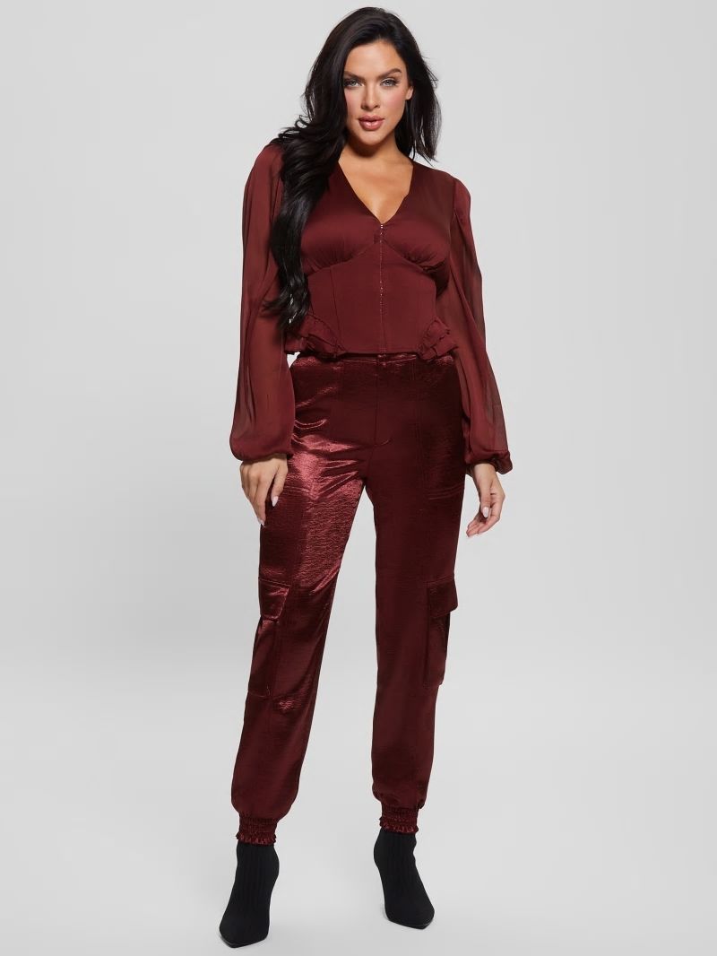 Guess Eco Soundwave Satin Cargo Pants - Mystic Wine