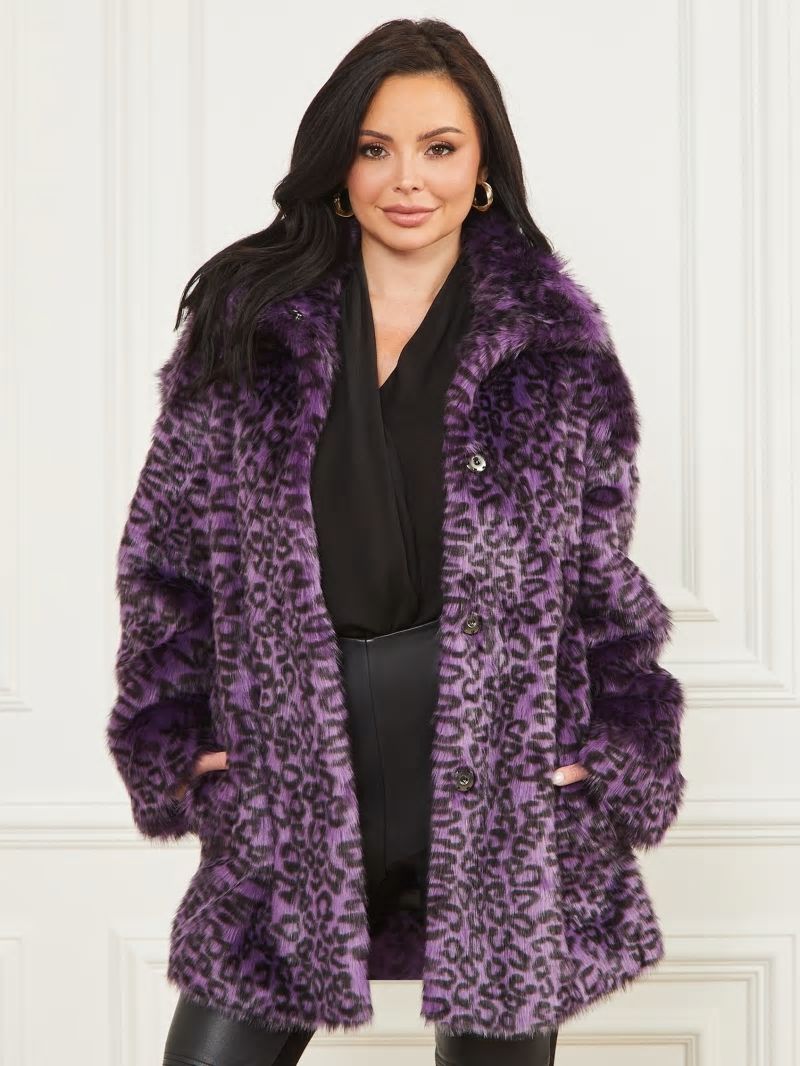 Guess Larissa Faux-Fur Coat - Satellite Purple & Black