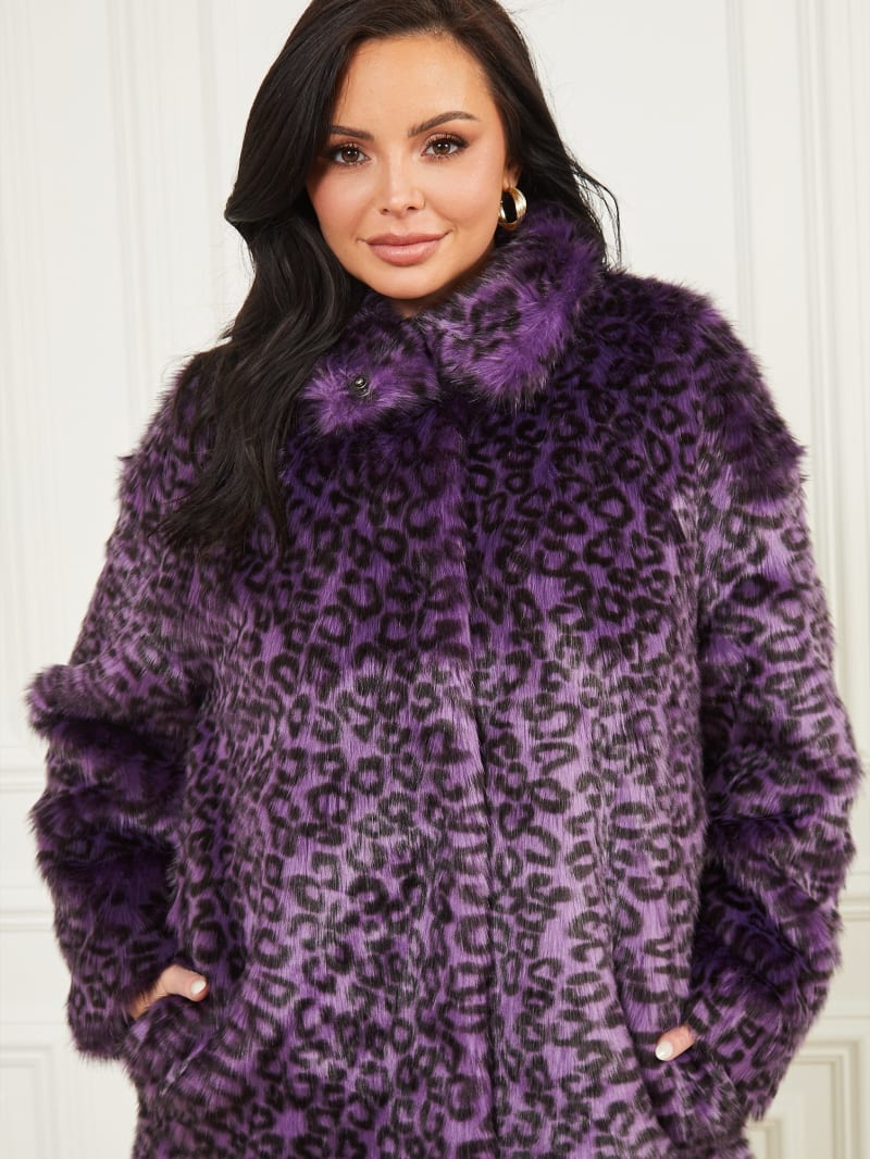 Guess Larissa Faux-Fur Coat - Satellite Purple & Black