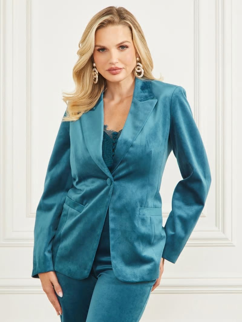 Guess Lilli Velvet Blazer - Blue Opal