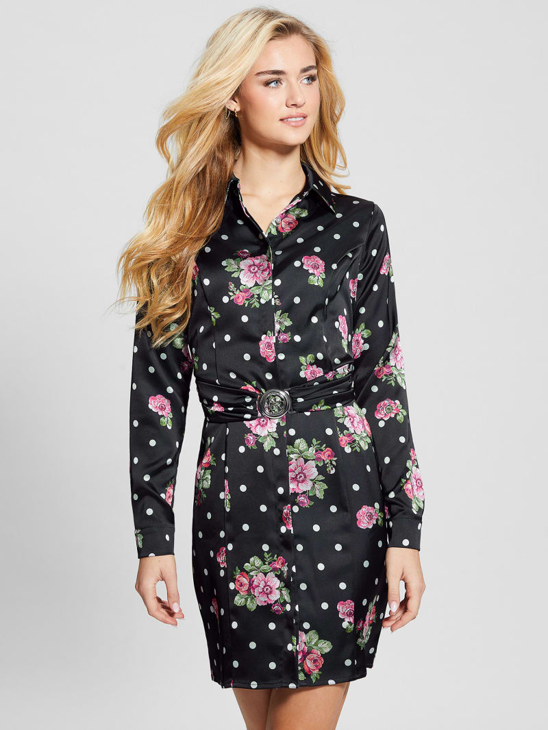 Guess Gigi Printed Satin Dress - Flower Polka Dots