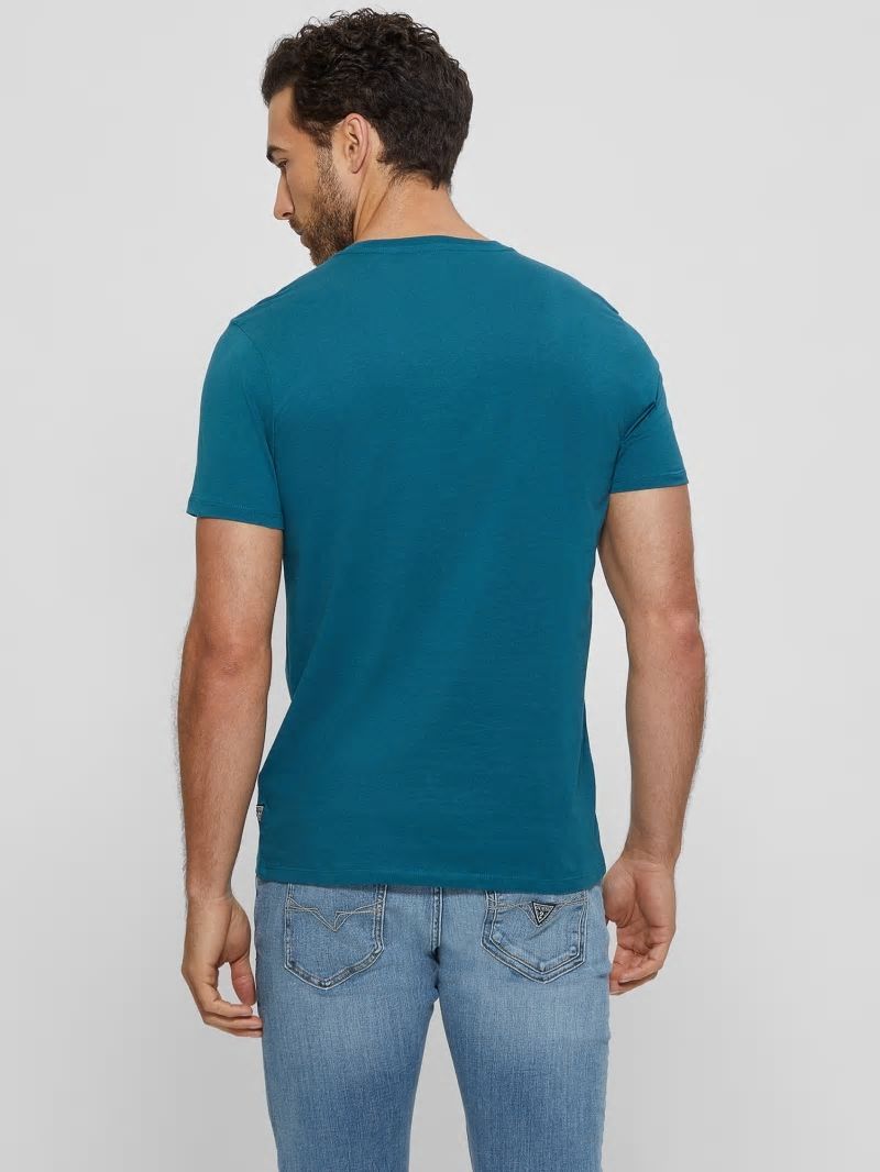 Guess Iridescent Signature Tee - Bold Teal