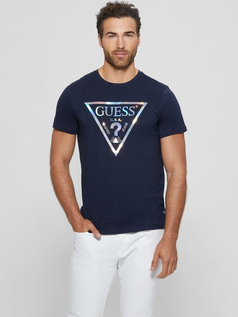 Guess Iridescent Signature Tee - Bleu éLéGant