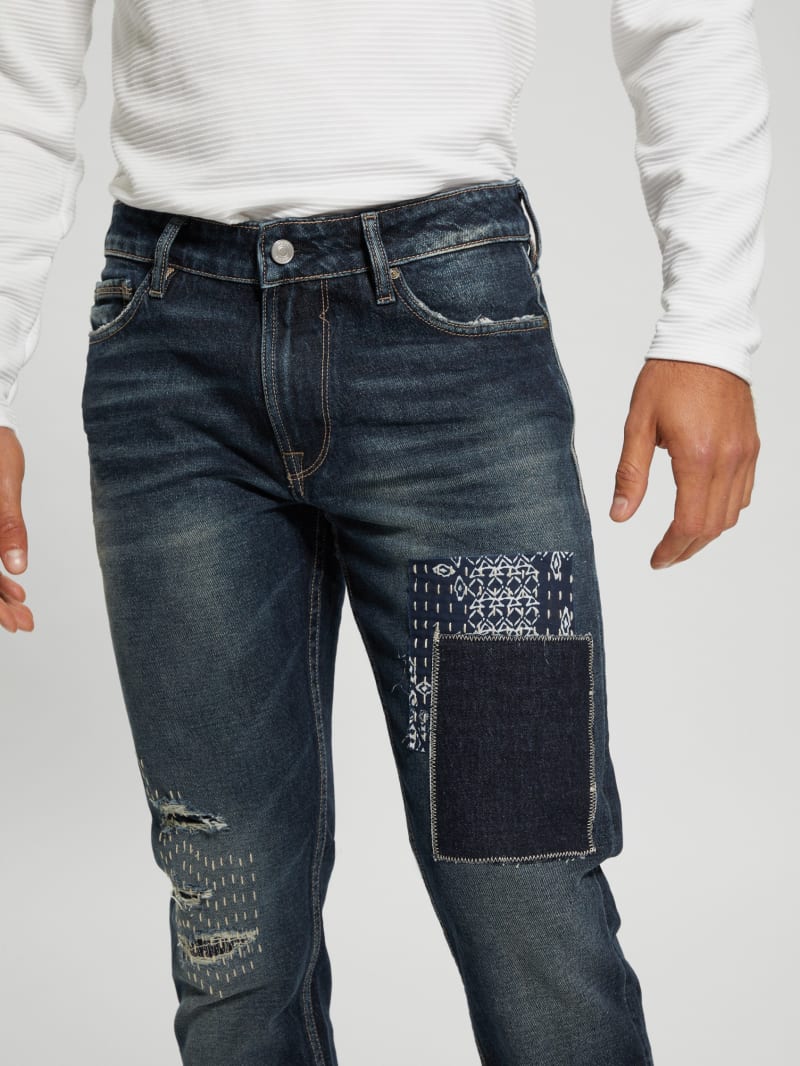 Guess Eco Slim Distressed Tapered Pants - Western Blue