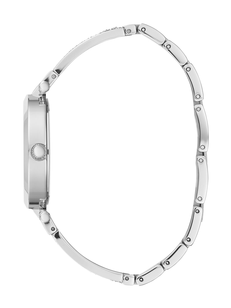 Guess Silver-Tone Crystal Bangle Analog Watch - Silver