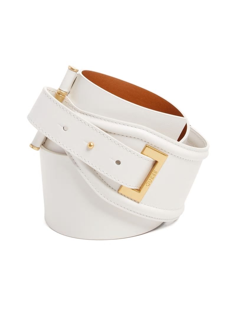 Guess Wide Leather Belt - Chalk