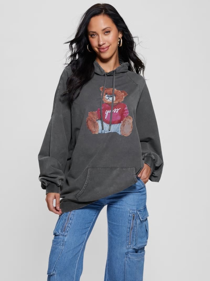 Guess Washed Oversize Hoodie - Jet Black Multi