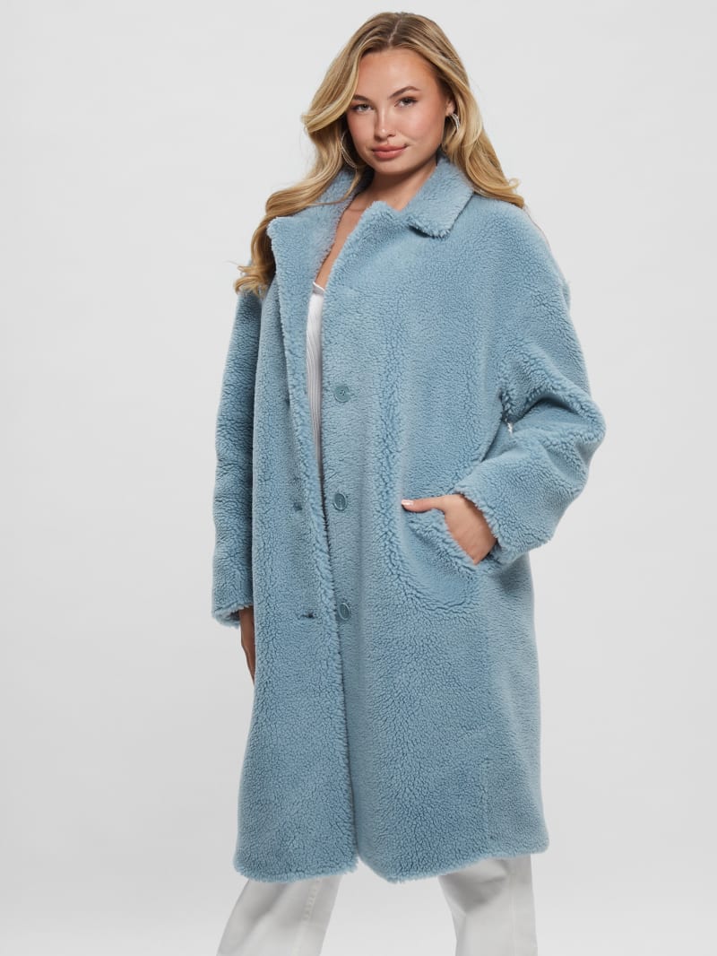 Guess Solange Faux-Fur Coat - Waterfall Blue