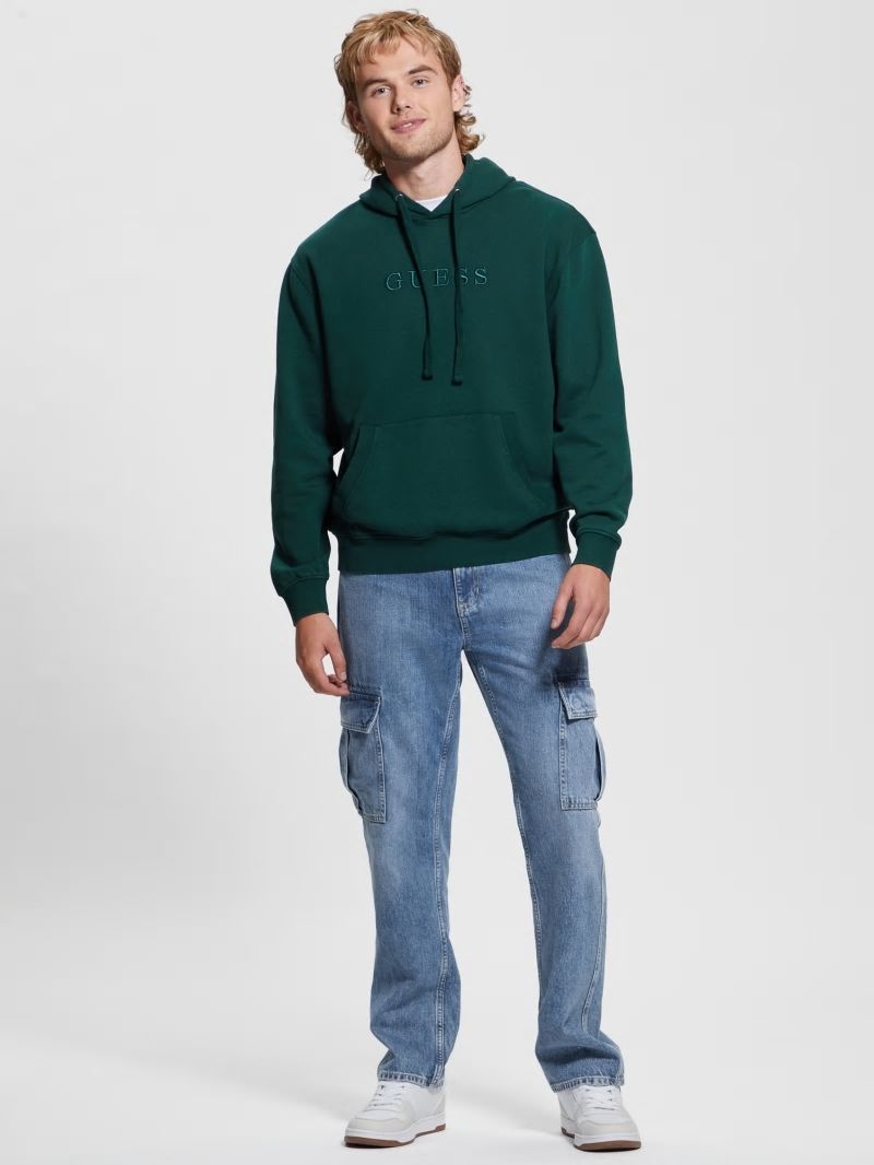 Guess Finch Terry Logo Hoodie - Dark Jade Multi