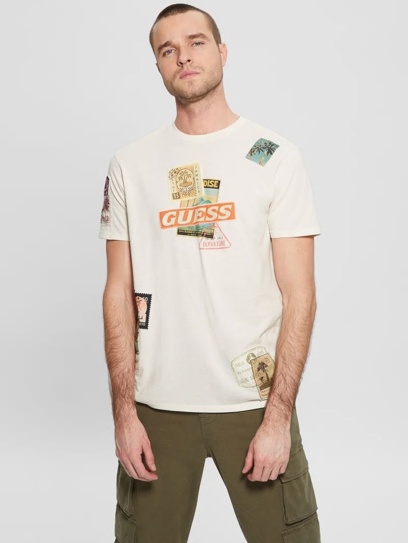 Guess Eco World Stamp Collage Tee - Aspen White