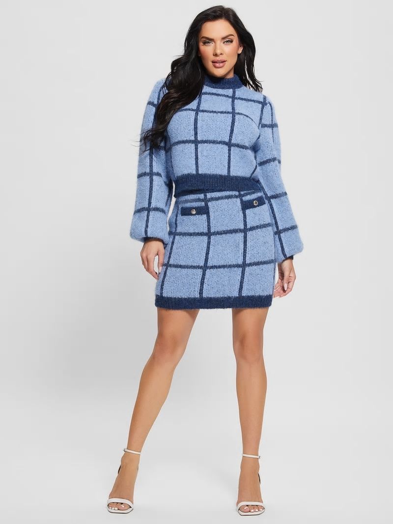 Guess Nadia Plaid Sweater - Blue Check