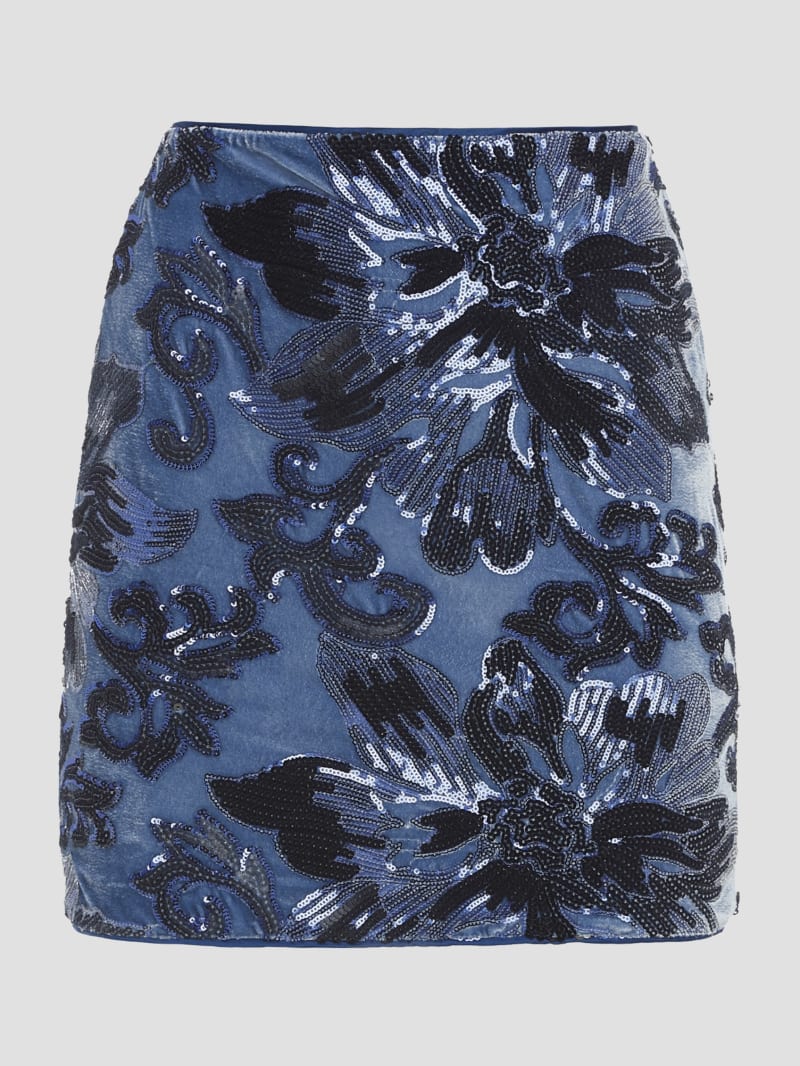 Guess Ernesta Embellished Velvet Skirt - Flower Blue Sequins