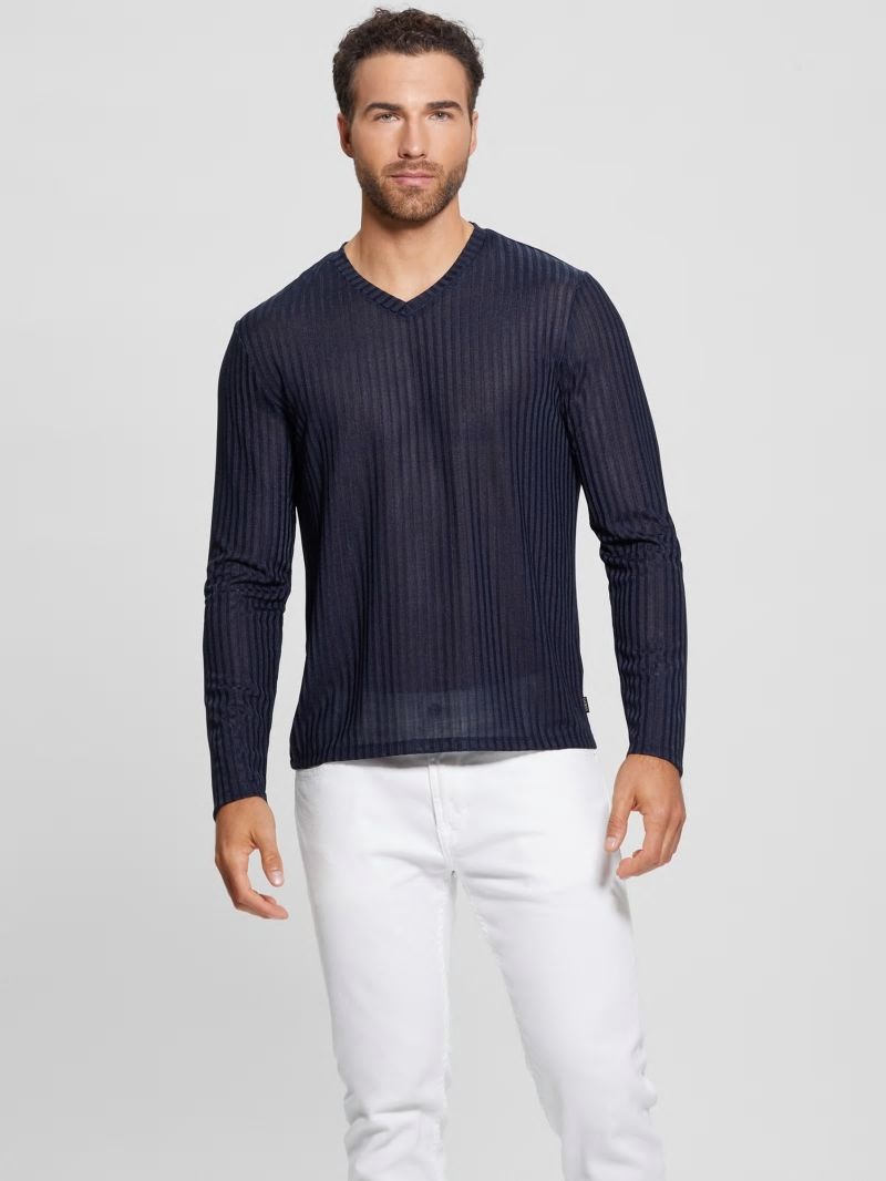 Guess Warehouse V-Neck Knit Tee - Bleu éLéGant