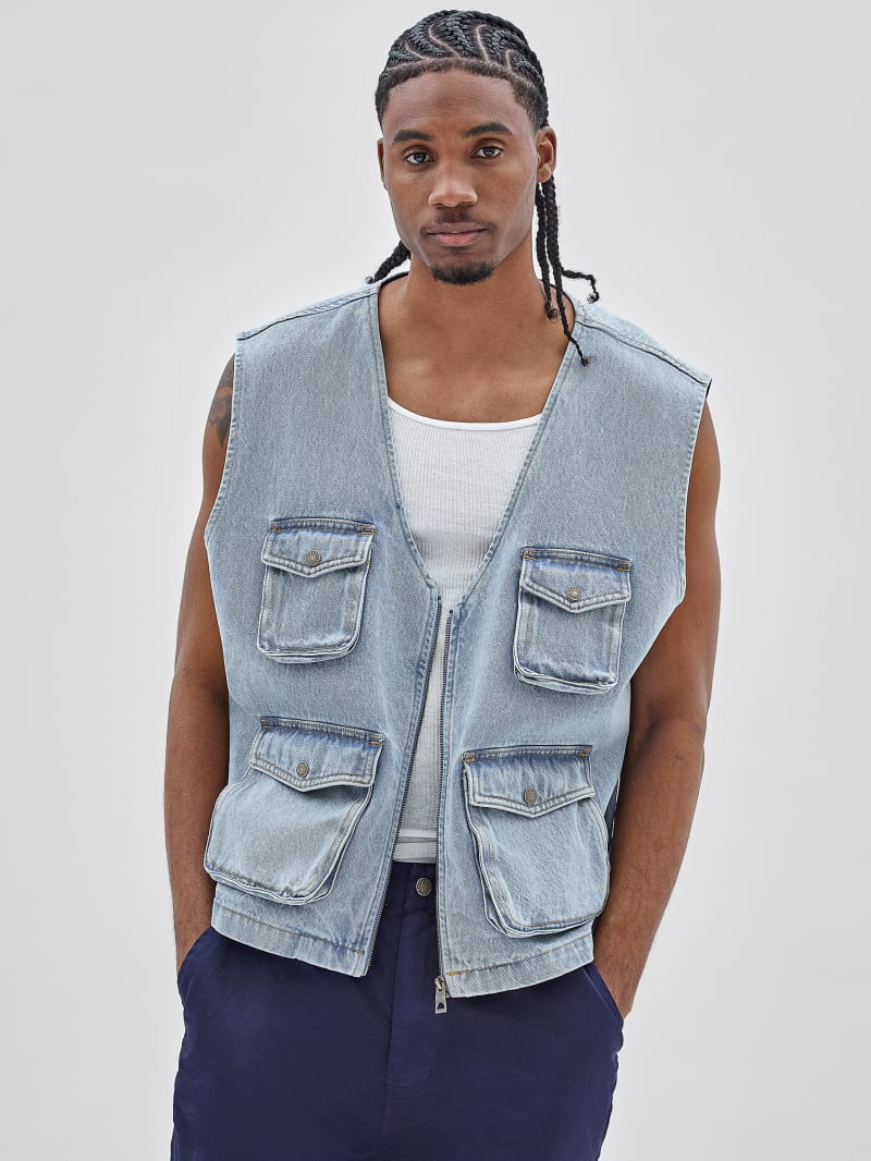 Guess GUESS Originals Denim Cargo Vest - Go Lt Vintage Wash